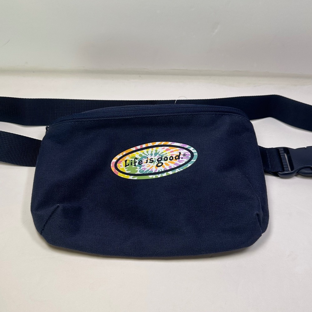 Life is Good Navy Blue Fanny Pack Waist Bag Tie Dye Logo Adjustable Strap‎